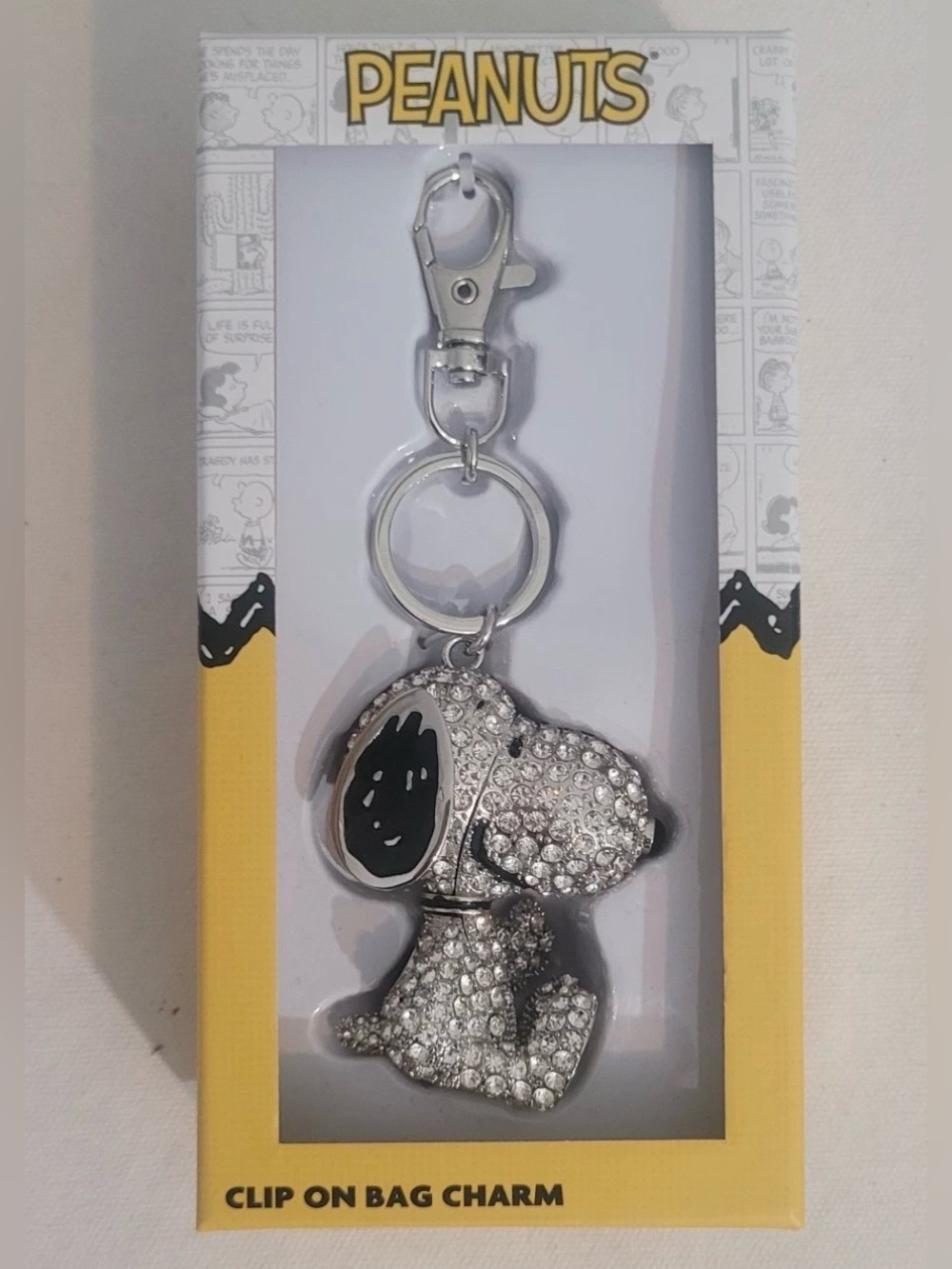 Peanuts Snoopy Rhinestone Clip-On Bag Charm - Silver